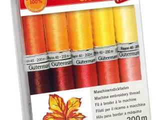 Gütermann broderitråds sæt i gule og rødlige farver