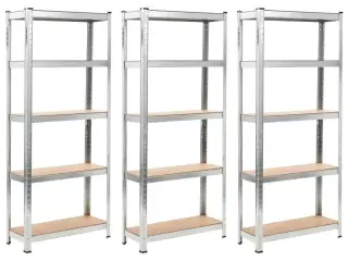 Opbevaringsreoler 3 stk. 75 x 30 x 172 cm cm stål og MDF sølv