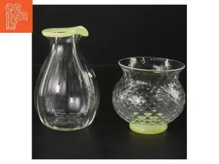 Sukker og flødekande med gul kant i glas (str. 12,5 & 8,5 cm)