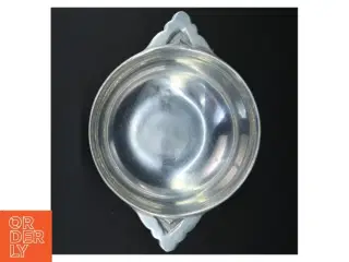 Sølvfarvet metal skål med hanker (str. Ø 19,5 cm)