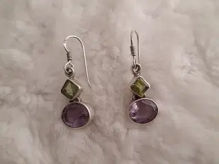 925 sterlingsølv ametyst og peridot øreringe
