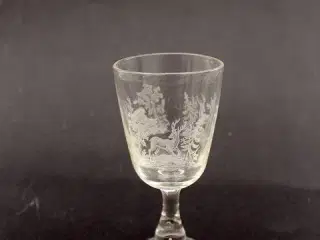 Antikke Snapseglas med Hjorte - Kastrup Glasværk