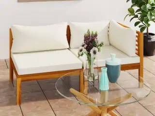 Sofasæt 2 dele med cremehvide hynder massivt akacietræ