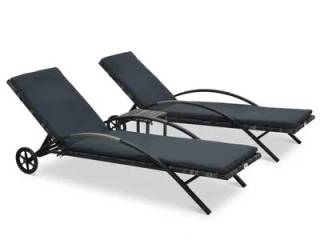 vidaXL liggestole med bord polyrattan antracitgrå