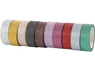 Glittertape, B: 15 mm, ass. farver, 10x6m/ 1 pk.