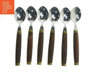 Sæt af 6 skeer med Teak træhåndtag og Messing beslag (str. 15 cm. 6 styk)