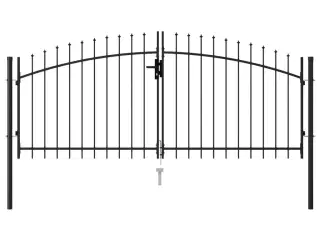 Hegnslåge med dobbeltdør og spydtop stål 3 x 1,25 m sort