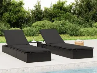 Liggestol 1 stk. med bord polyrattan sort