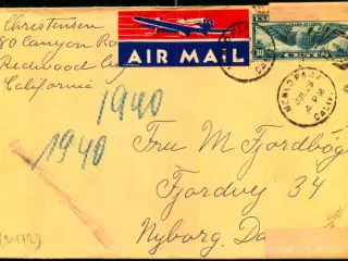 Luftpost - Censurbrev fra U.S.A.  til  Nyborg - 29 - 7 - 1940