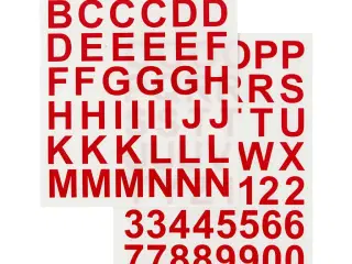 Rub on stickers, bogstaver og tal, H: 17 mm, B: 17 mm, ark 12,2x15,3 cm, rød, 1 pk.