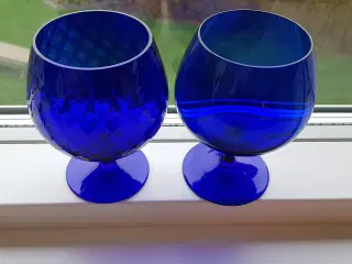 2 stk blå cognac-glas