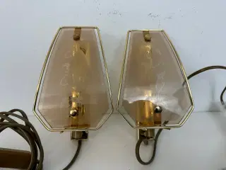 2 stk. retro væglamper i messing / glas