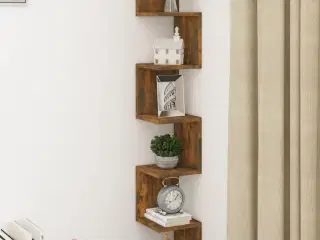 Væghængt hjørnehylde 20x20x127,5 cm konstrueret træ røget eg
