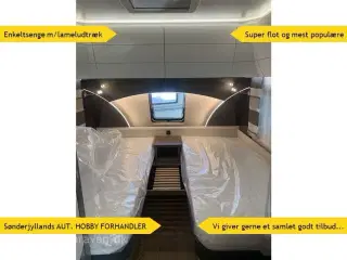 2025 - Hobby Excellent Edition 495 UL   Mest populære vogn med enkeltsenge. NY 2025 MODEL, NU PÅ LAGER, klar til omgående levering.