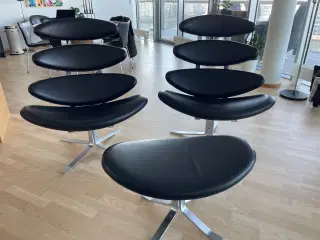 Corona Lænestole med fodskammel sort læder / chrom