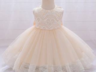 Broderet Festkjole - Baby - Champagne