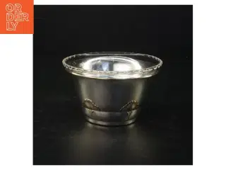 Antik Sølvfarvet metalskål med glasindsats fra Victoria (str. 13,5 x 7,5 cm)