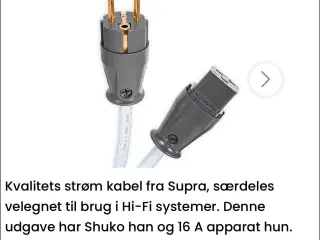 3 stk. Supra strømkabler 1 mtr