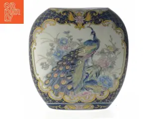 Dekorativ vase med påfugle motiv (str. 16 cm)