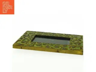 Påfugle Billedramme dekoreret med Påfuglefjer i relief og guld (str. Billedstørrelse 15 x 10 cm)