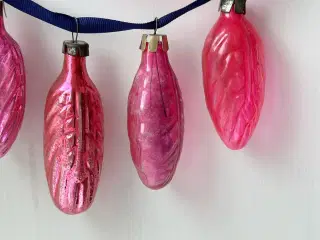 Vintage julekugler, sæt af pink løv, 7 stk samlet