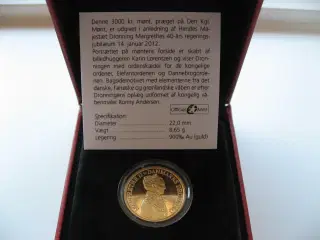 Smuk 3000 kr guldmønt 2012 i original æske