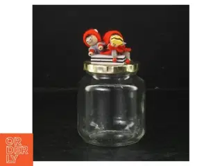 Glasbeholder med juledekoration (str. Ø. 8 cm. længde, 9,5 cm)