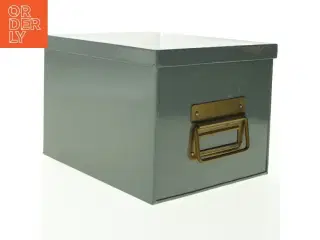 Grå metal opbevaringsboks (str. 25 x 20 cm h 18 cm)