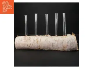 Unik blomsterholder i birketræ med reagensglas (str. 35x21 cm)