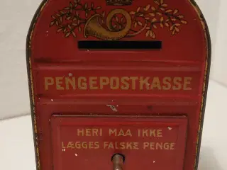 Bliksparebøsse/pengepostkasse. ca 1930 m. nøgle