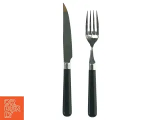 Kniv og gaffel med sorte håndtag (str. 21 cm)
