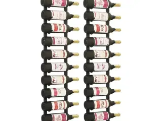 Vægmonteret vinreoler til 12 vinflasker 2 stk. sort jern
