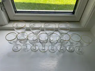 Mågeglas med guldkant, port- og snapseglas
