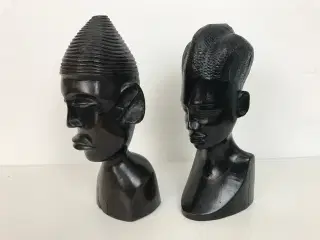 2 store afrikanske buster i ibenholt træ