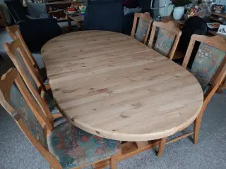 Spisebord med 6 stole og 2 plader i massiv ludbeha
