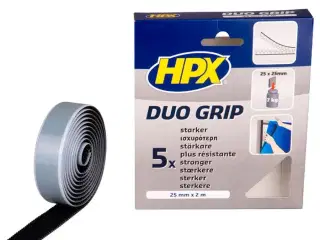 HPX duo grip - sort selvklæbende velcobånd 25mm x 2 m