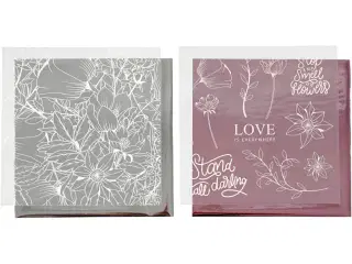 Dekorationsfolie og design limark, blomster, ark 15x15 cm, rosa, sølv, 4ark/ 1 pk.