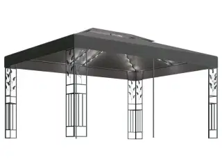 Pavillon med dobbelt tag og LED-lyskæder 3x4 m antracitgrå