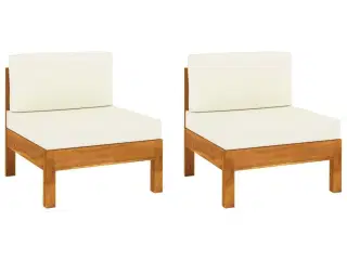 Midterdele til sofa 2 stk. cremehvide hynder massivt akacietræ