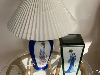 Håndmalet bordlampe med hvid Le Klint skærm / vase