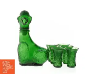 Grønt glas sæt med karaffel og glas (str. 17 cm og 6 cm)