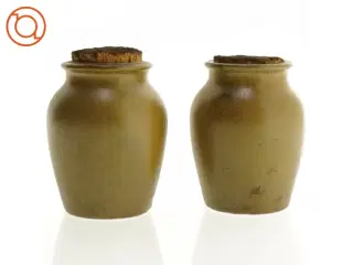 2 stk. Keramik Opbevaringskrukker med kork propper (str. 11 x 9 cm)