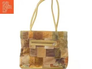 Læder patchwork taske (str. 31x36 cm)