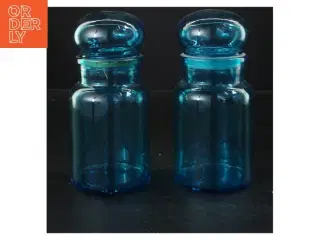 Blå glaskrukker med låg (str. 17,5 cm)