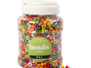 Træperler, diam. 5-8 mm, hulstr. 1,5 mm, ass. farver, 175 g, 400ml/ 1 spand