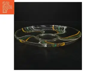 Glasfad med farvede striber (str. Ø 28,5 cm)
