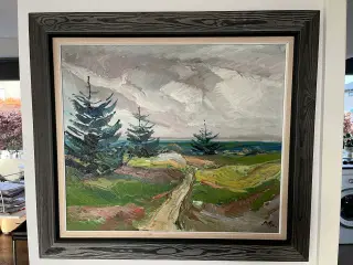 Oliemaleri landskabsbilled af Aage Strand.