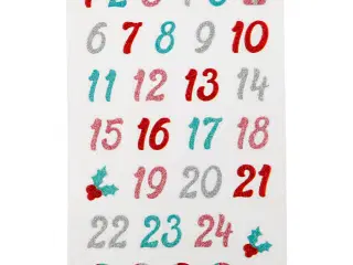 Glitterstickers med kalendertal - 10x16 cm ark