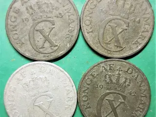 2 ØRE 1941, 1942, 1943, 1944 2 SLAGS!