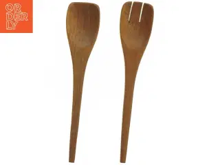 Sæt med salatbestik af teaktræ (str. 31x6,5 cm)